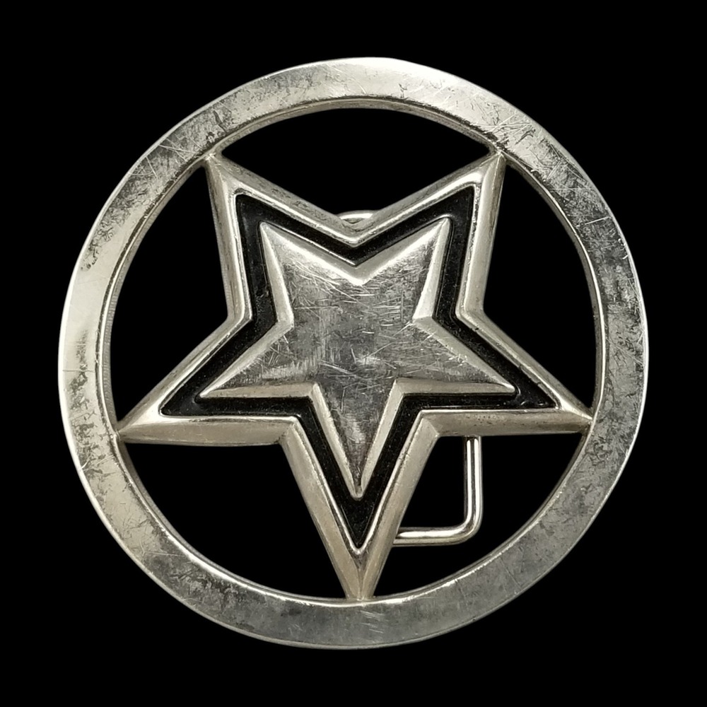 Belt‎ Buckle Silver Star Famous Stars and Straps Circular Skater Punk Rock Style